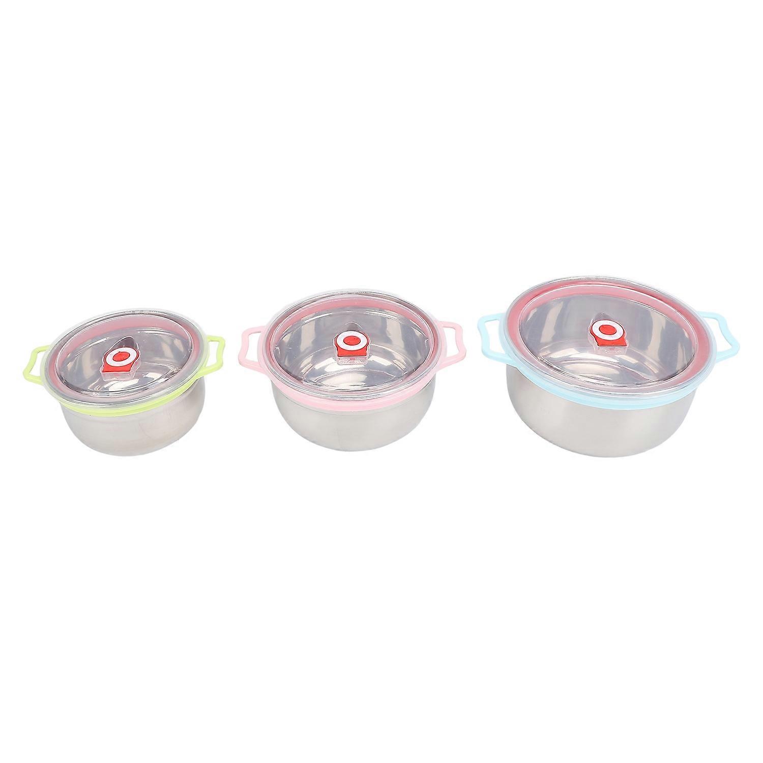 3PCS Set Mixing Bowl Multifunctional Stainless Steel Storage Nesting Bowl with Lid Type 2