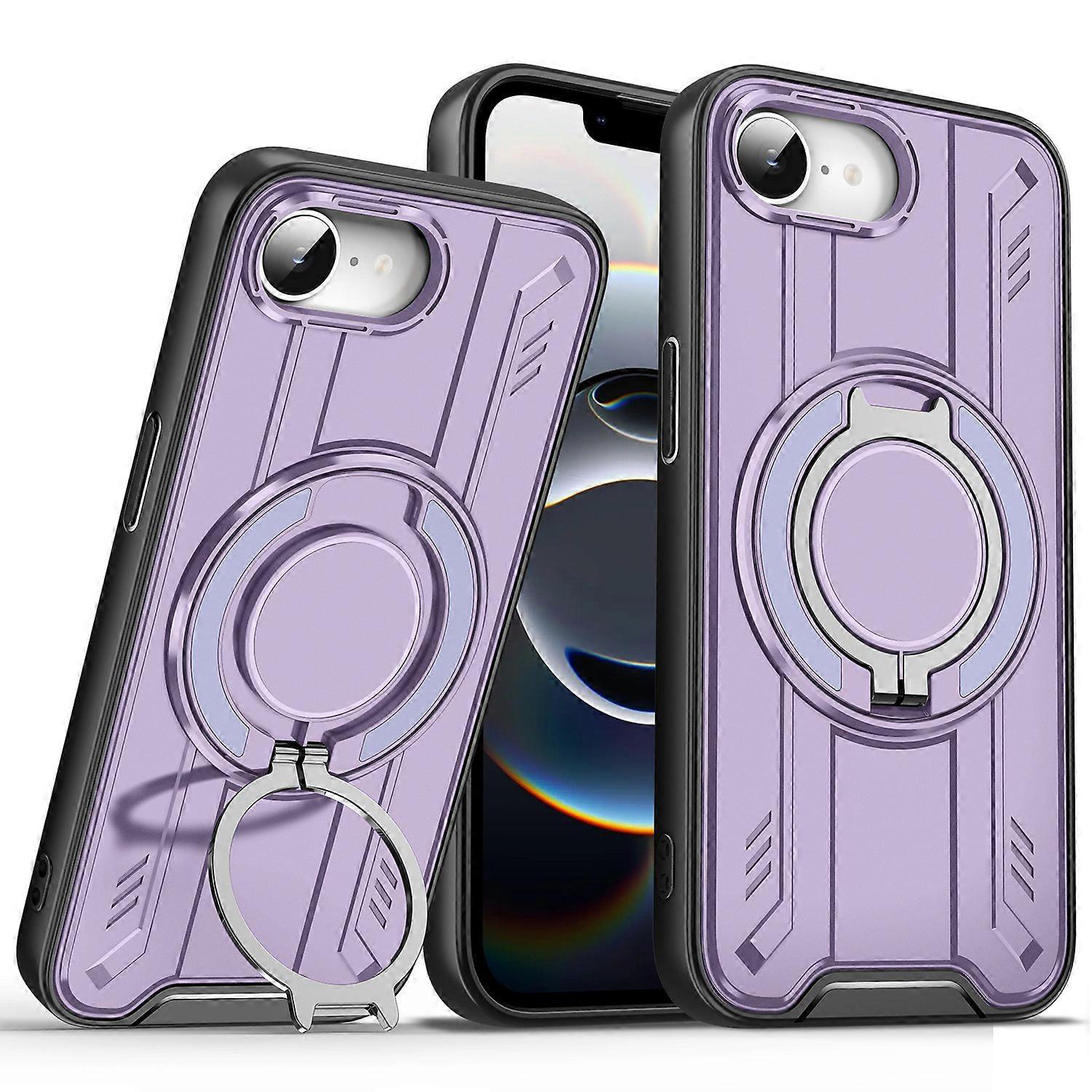 For iPhone 16e Case Compatible with MagSafe Rotating Ring Kickstand PC + TPU Shockproof Phone Cover 