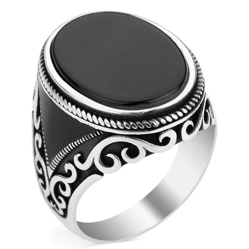 Fashion Flat Black Crystal Engraved Pattern Ring