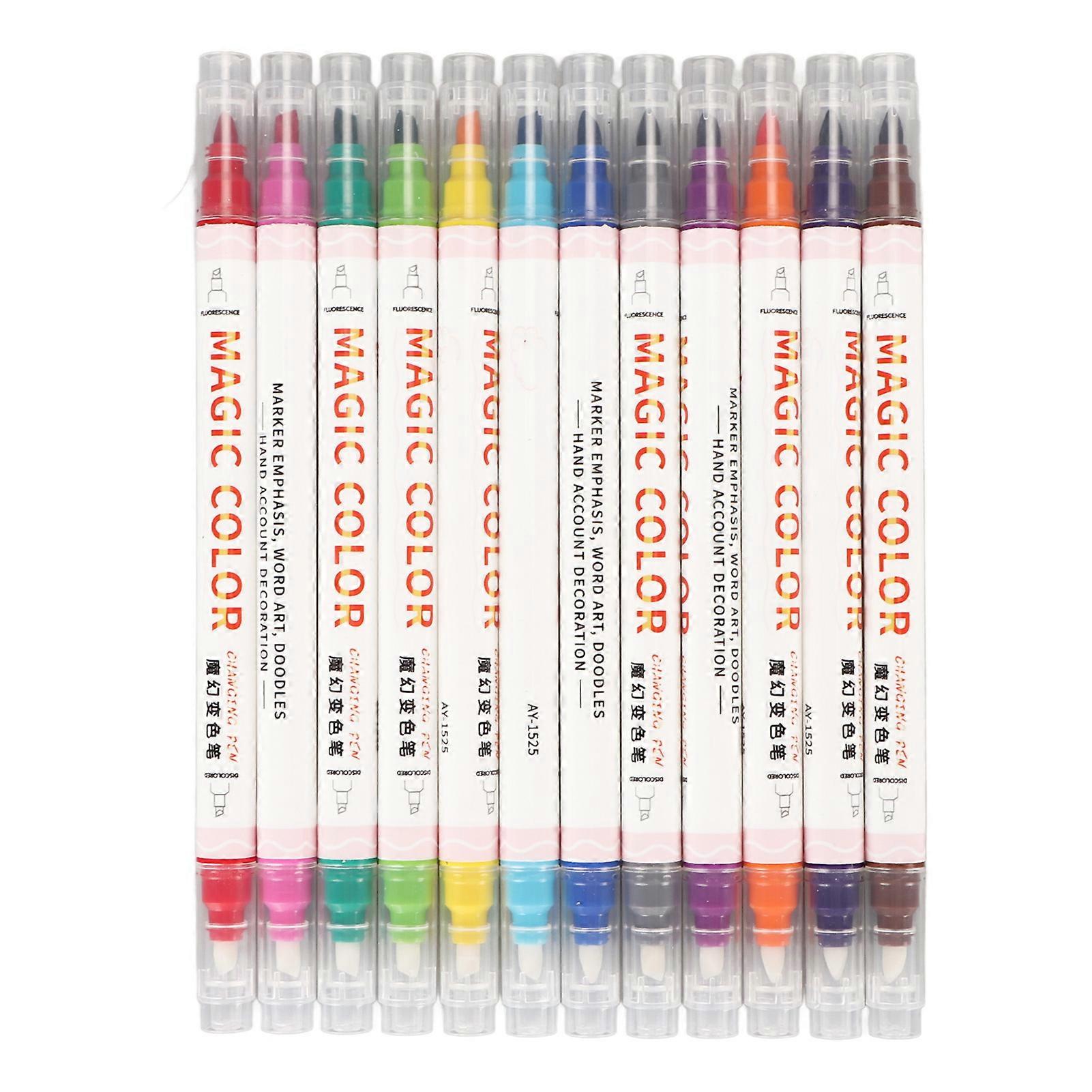 12 Colors Dual Tip Color Changing Highlighter Marker Pens Double Ended Color Changing Highlight Pen for DIY Art Projects