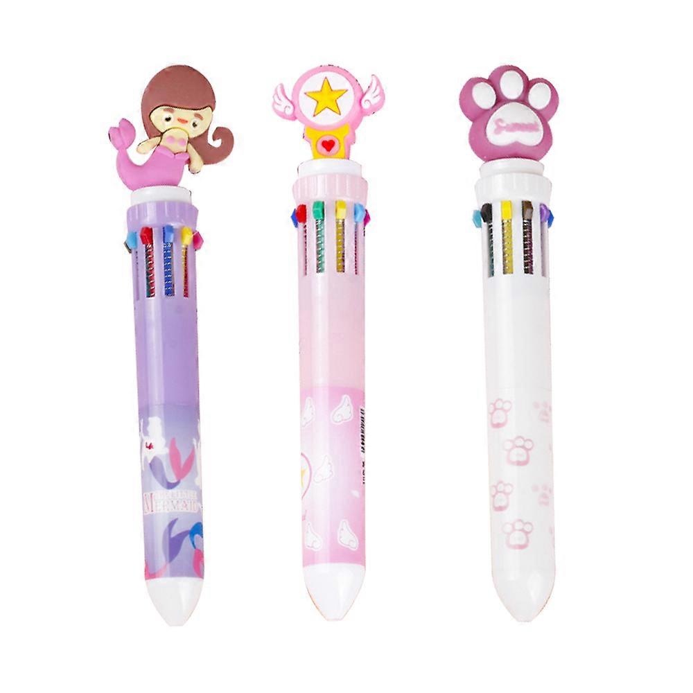 Retractable Multi-color Ink Pen, Cartoon Design, Smooth Writing