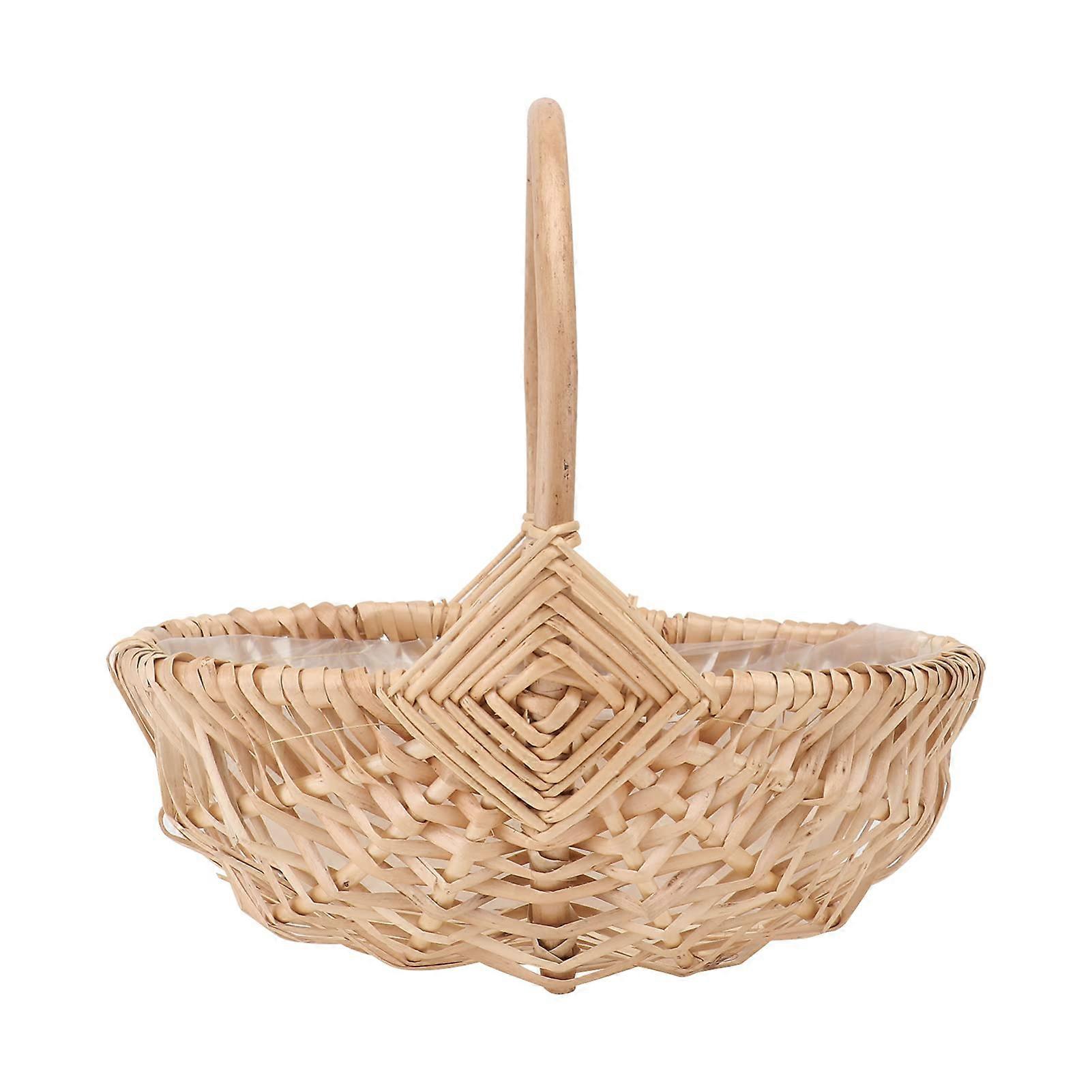 Rattan Flower Basket Size Medium Natural Color Rustic Style Picnic Basket Table Storage