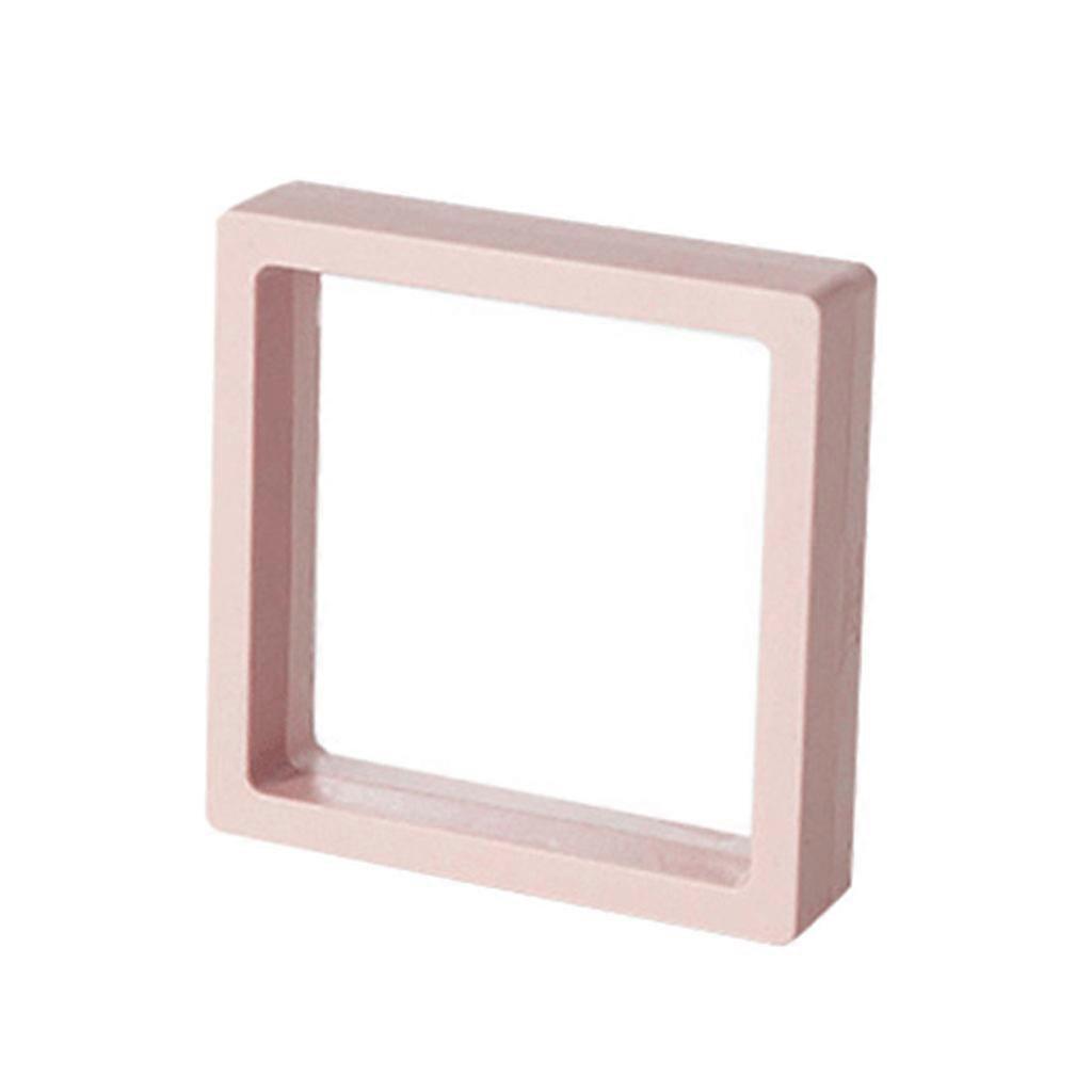 Practical Pe Film Jewelry Storage Box Transparent 3D Floating Frame Display Holder Frames Storage Rack Medallions Coins Pink 9*9*2cm