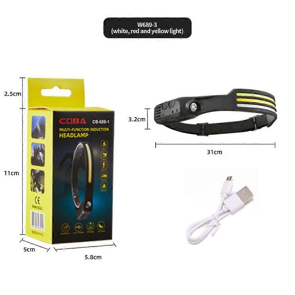 Xiaomi COB aste LED Headlamp by USB, Sensor Flashlight, Sauna Lamp, 5 Lighting Modes, Built-in Battery