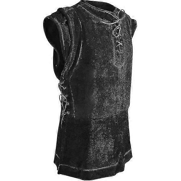 Män S Vintage Medeltida Krigare Mocka Jerkin Ärmlös Retro Snörning Väst Riddare Cosplay Mocka Läder Armor Pirate Tunika