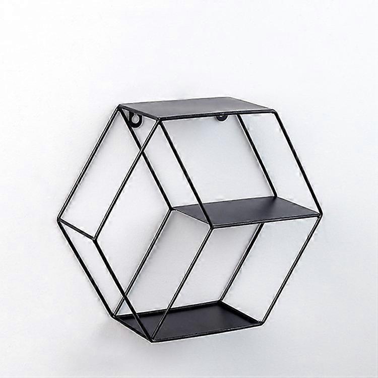 Hanging Wrought Iron Hexagonal Grid Wall Shelf Home Decoration