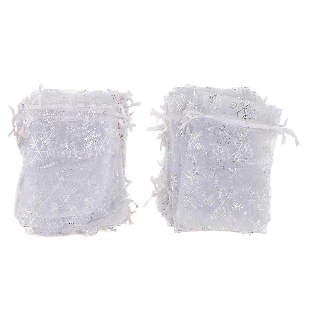 100pcs Delicate Drawstring Pouch Tulle Gift Pouch Candy Bags Snowflake Pattern