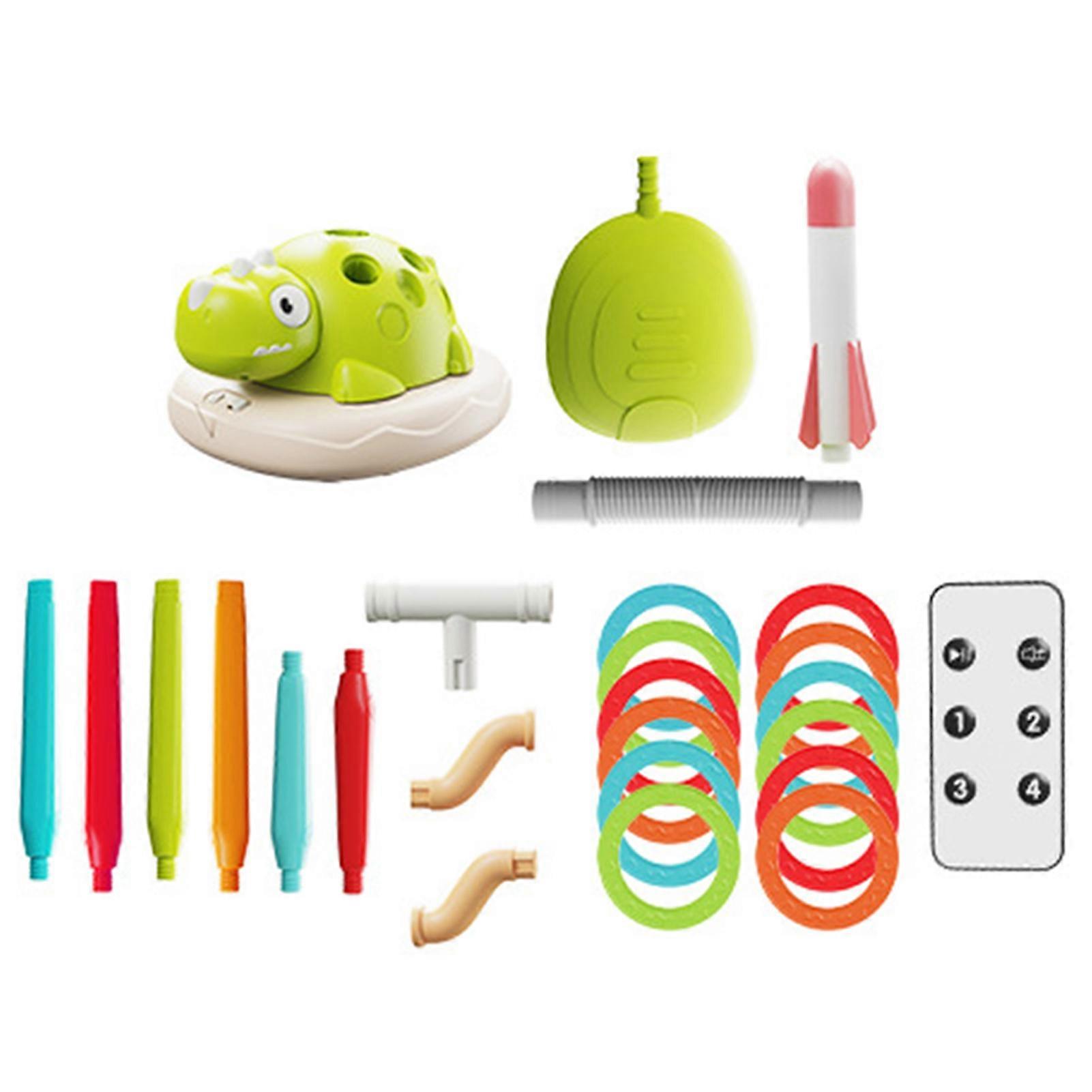 3 in 1 Dinosaur Musical Jumping, Toss Ring and Stomping Launch Rocket Launcher,Fun Indoor & Outdoor Remote Control Toy