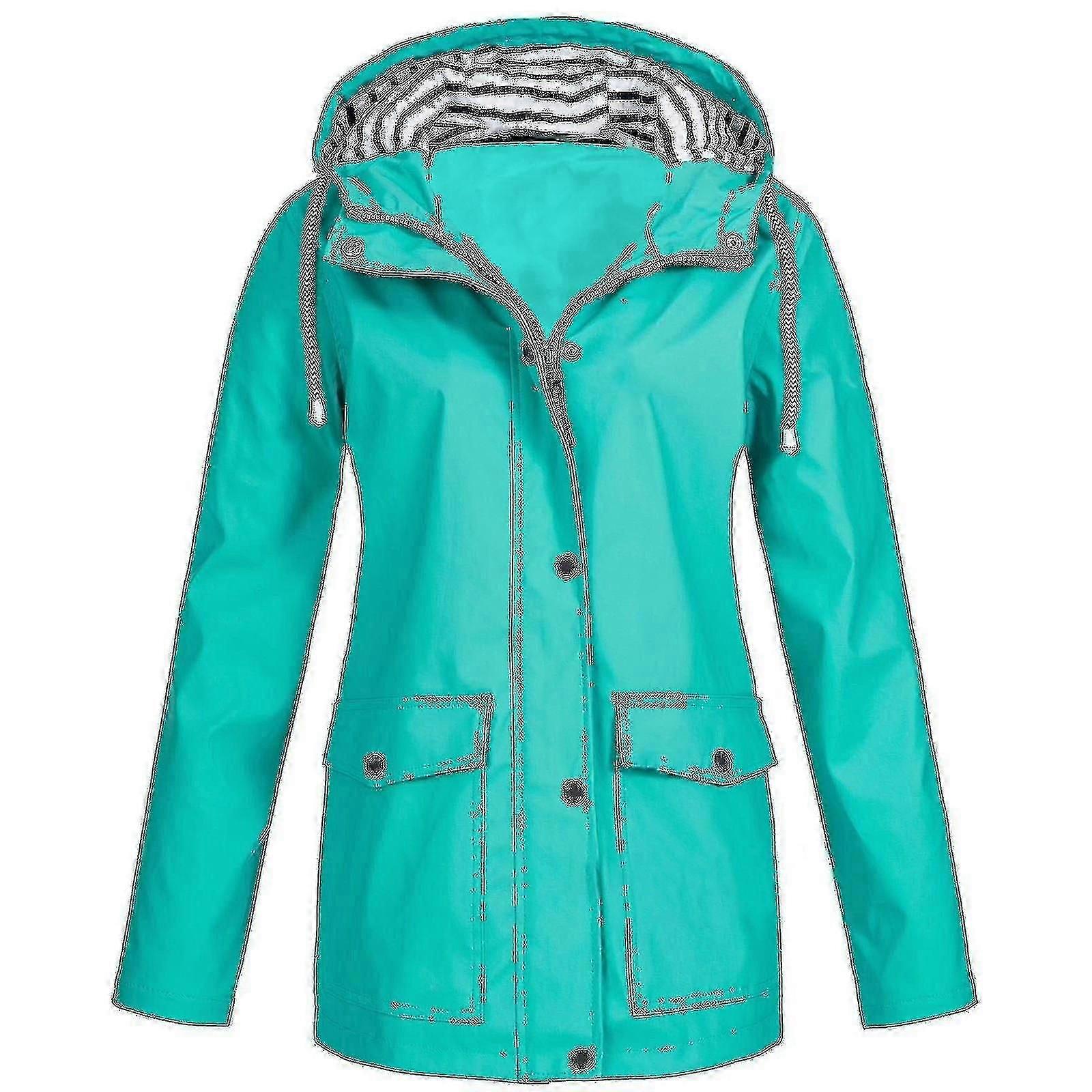 Women Solid Rain Jacket Outdoor Plus Size Waterproof Hooded Raincoat Windproof
