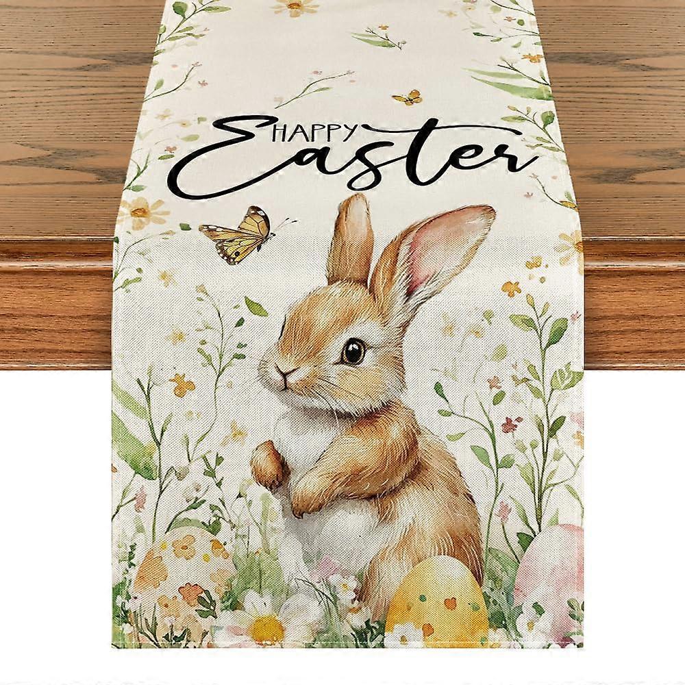 Bunny Rabbit Butterfly Eggs Flowers Easter Table Runner 13x72 Inch Spring Kitchen Dining Home Decor