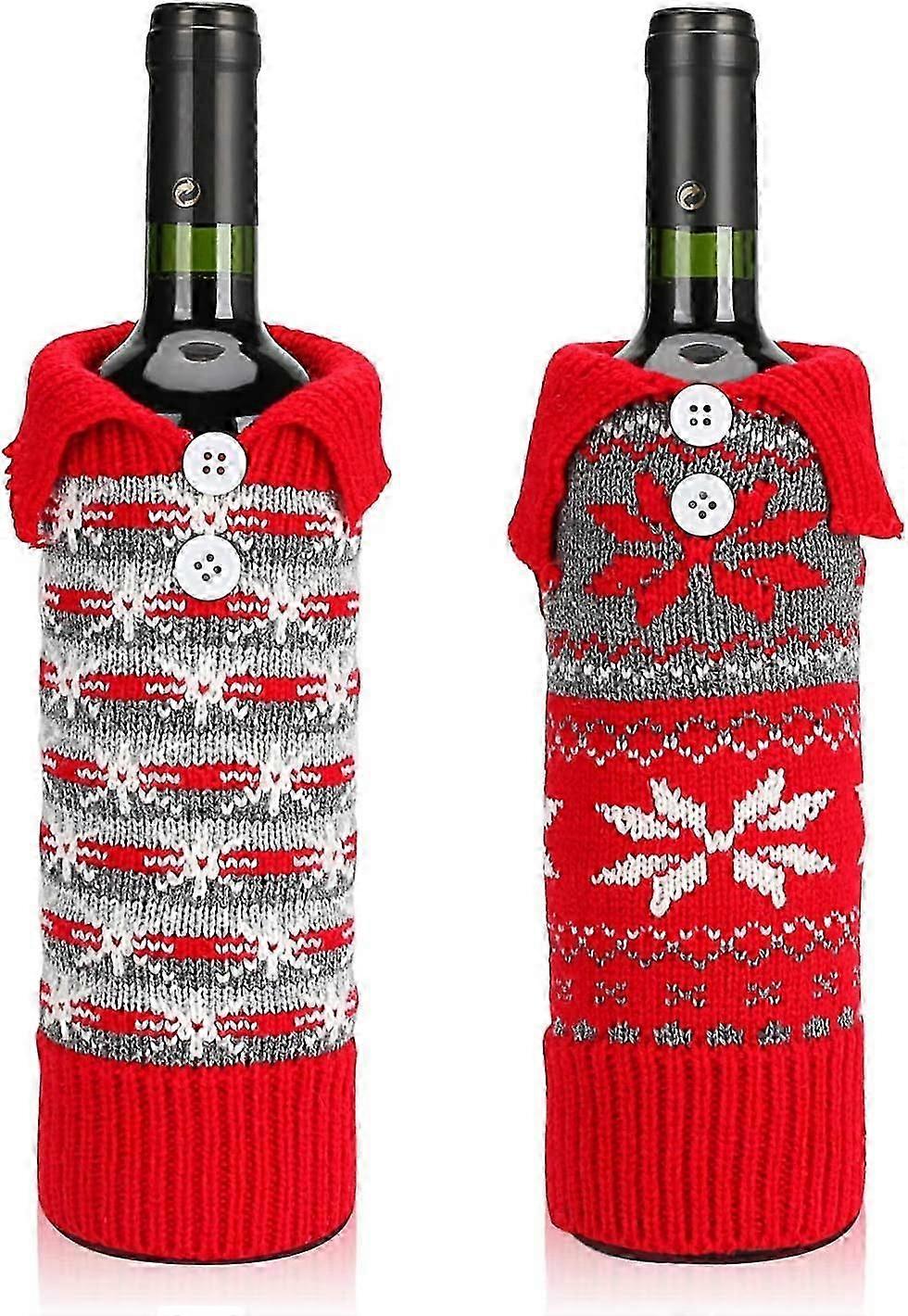 2 क्रिसमस वाइन बोतल कवर बैग का सेट, क्रिसमस वाइन बोतल कवर बुना हुआ क्रिसमस वाइन बोतल बैग क्रिसमस फेस्टिवल हॉलिडे टेबल सजावट वाई के लिए