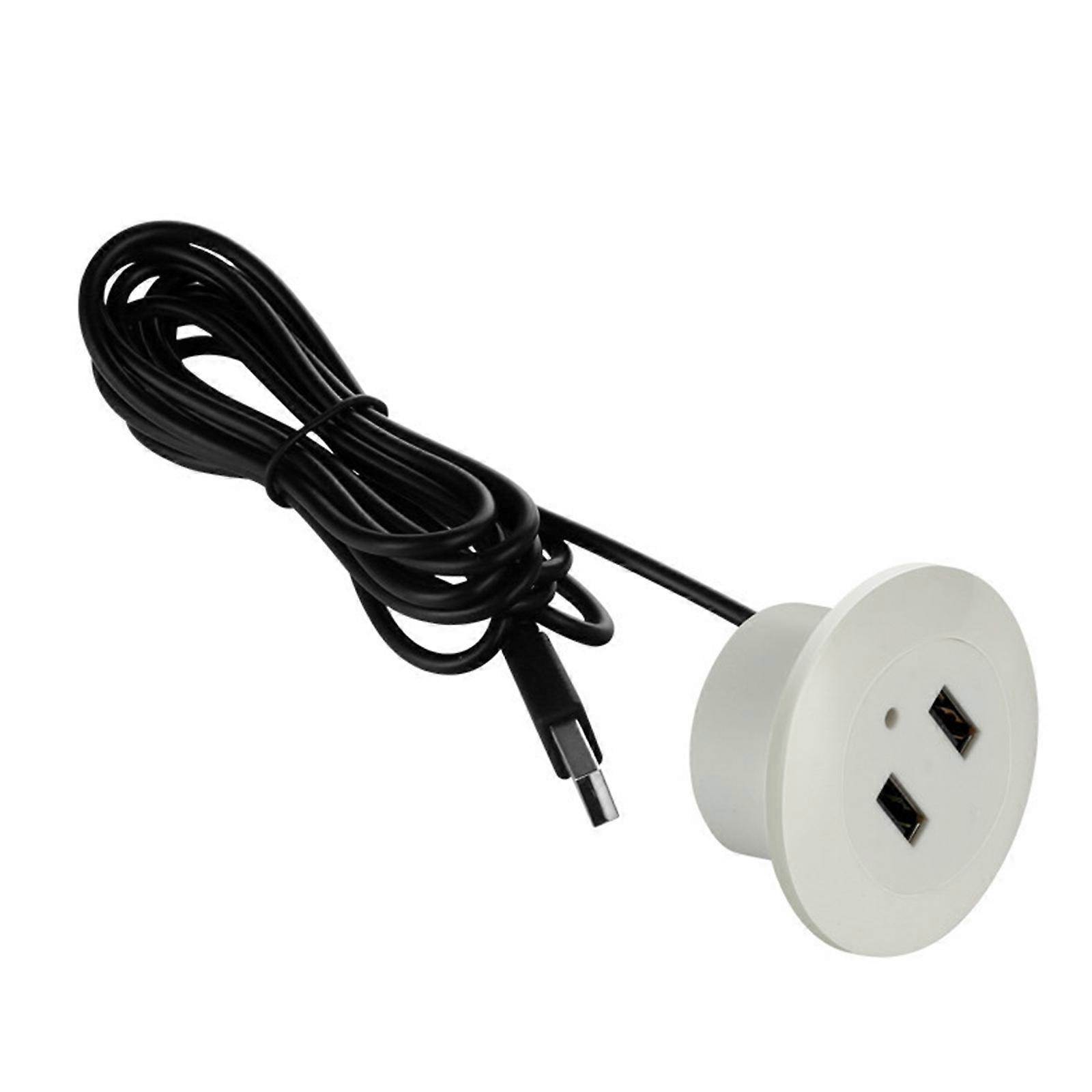 2 Port USB Desktop Embedded Charger For Mobile Phone USB Computer Desk Data Line Splitter Charging Adapter White