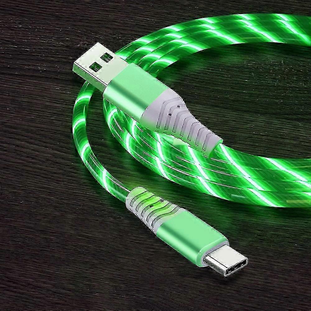 1m Glowing 3A Fast Charging Type-C Cable High-Speed Flowing Streamer Light LED Data Transfer USB Cab