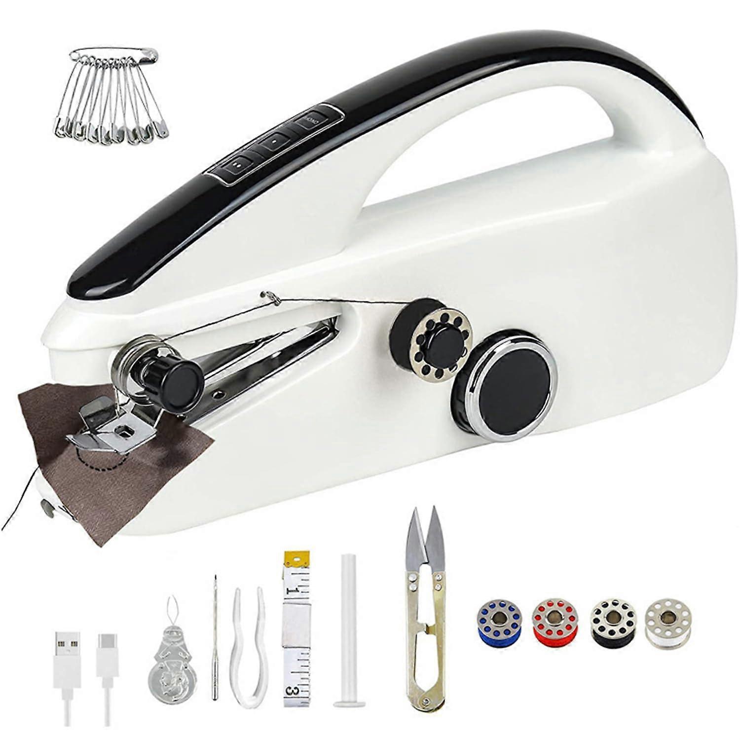 Handheld Sewing Machine Mini Black Portable for Quick Stitching Clothes and Fabrics Easy to Use Compact Design