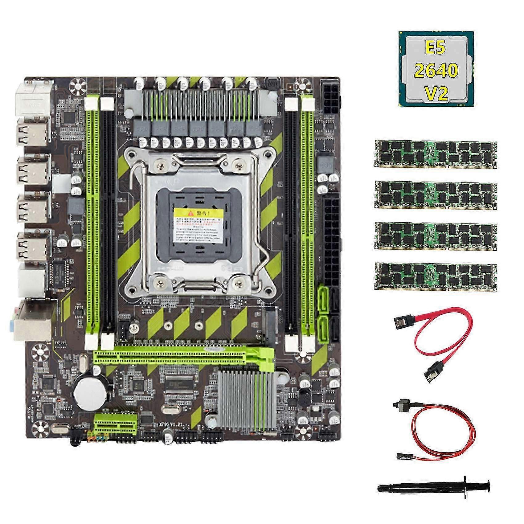 X79 Motherboard+E5 2640 V2 CPU+4X4GB DDR3 1600Mhz REG ECC RAM Memory+SATA Cable+Switch Cable+Therma