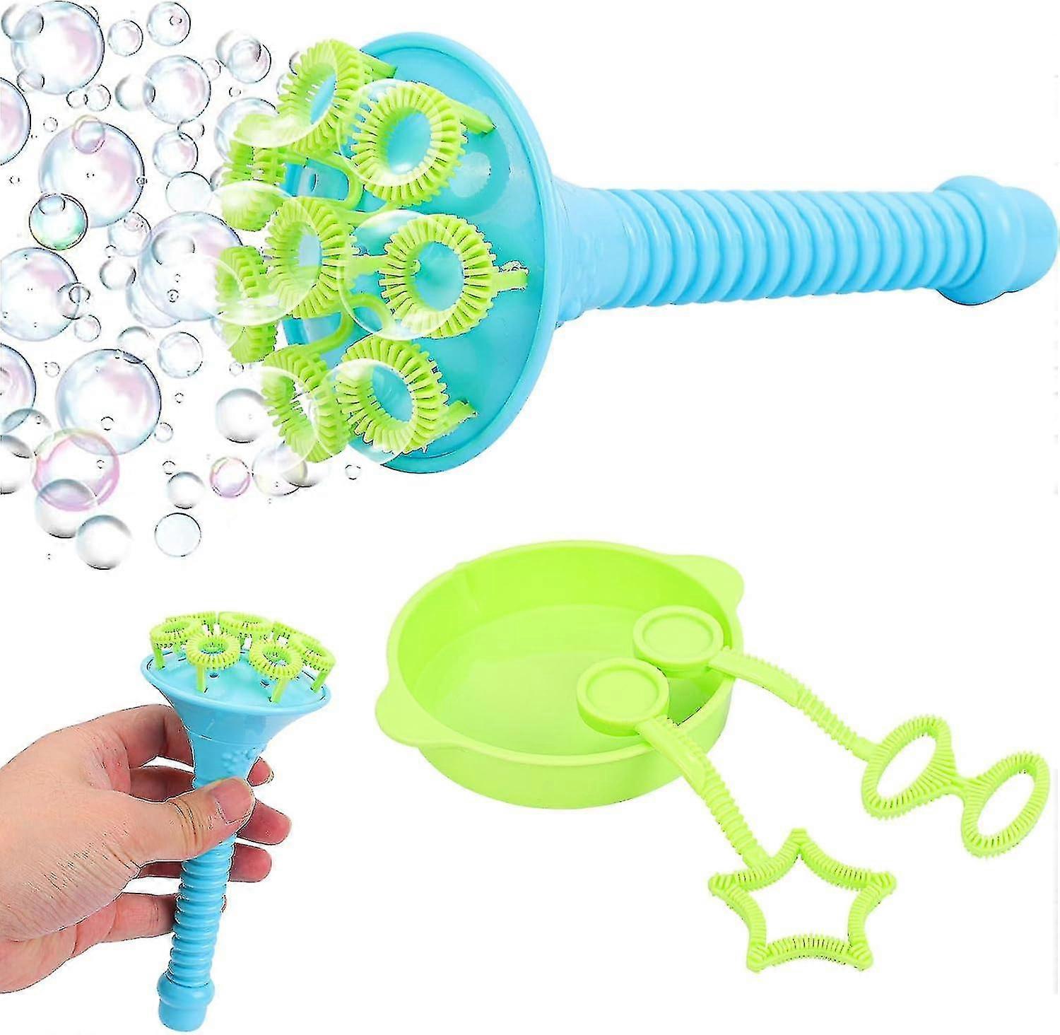 Bubble Blower for Kids, Trumpet Shaped Bubble Wand with Round Tray Bubble Makers, Reusable Bubble Machine Set hwy