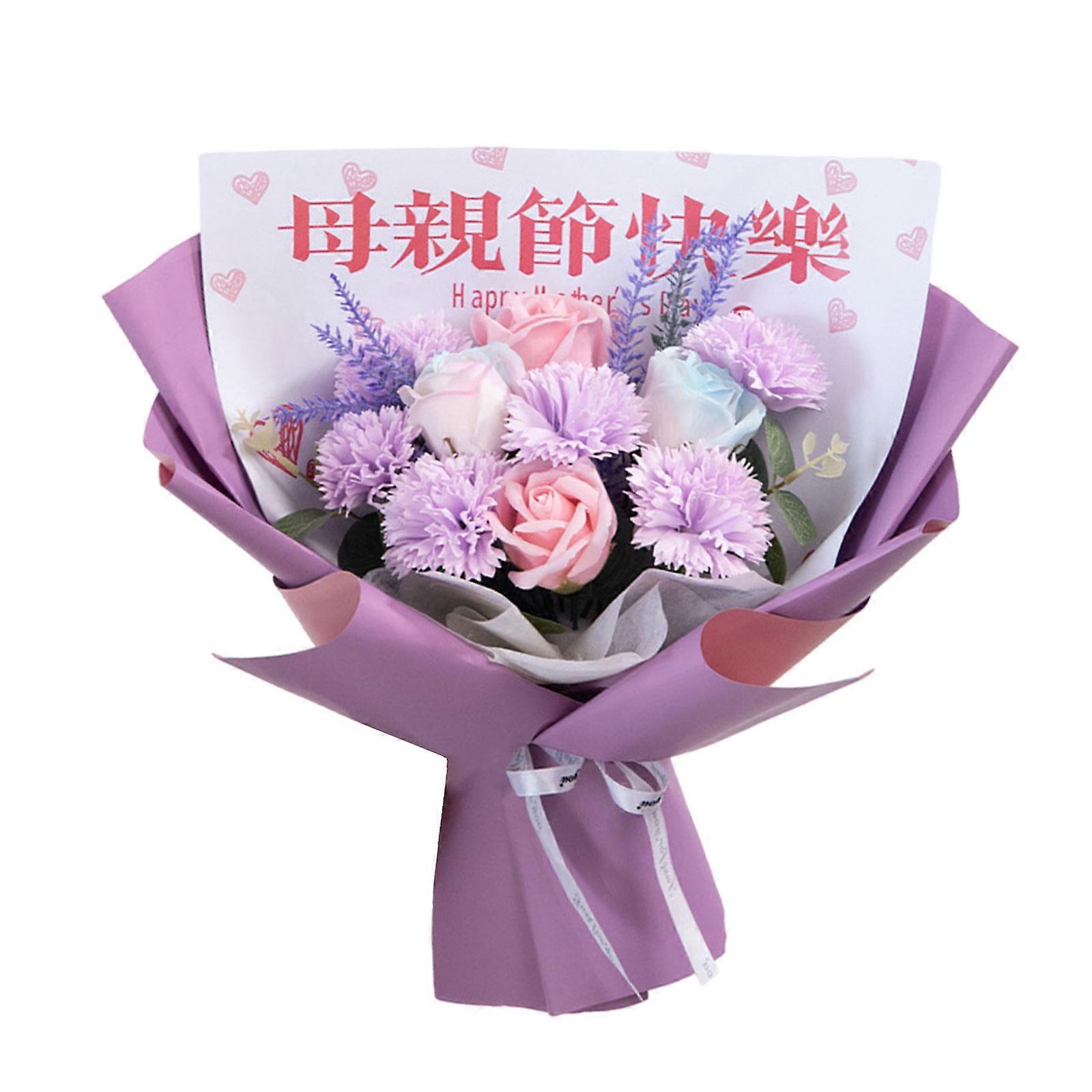 Artificial Carnations Flowers Bouquets Soap Petals Bouquets with LED String Light and Gift Bag for Mother Day Christmas