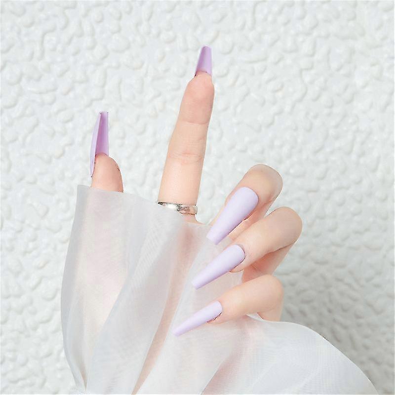 2025 Wuminglu 24pcs Solid Color Nail Patch Glue Type Removable Long Paragraph Fashion Manicure Save Time False Nail Patch New