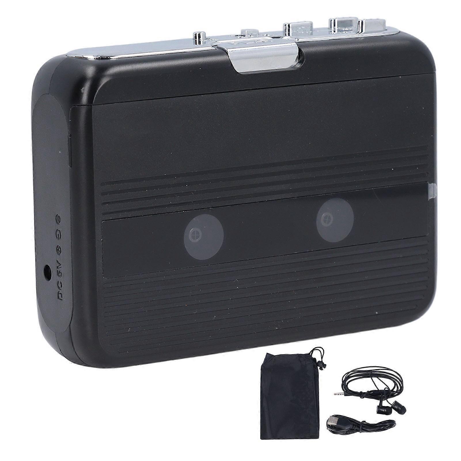 Vintage Bluetooth Cassette Player with Auto Reverse, USB/AA Power, 3.5mm Jack, Black