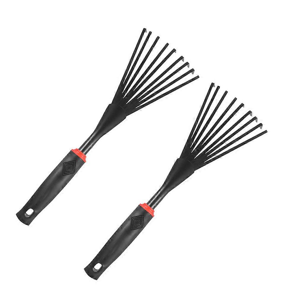 Garden Hand Rake with 9 Tooth Claw Design for Weeding and Leaf Removal Black Plastic and Carbon Steel 2 Pack