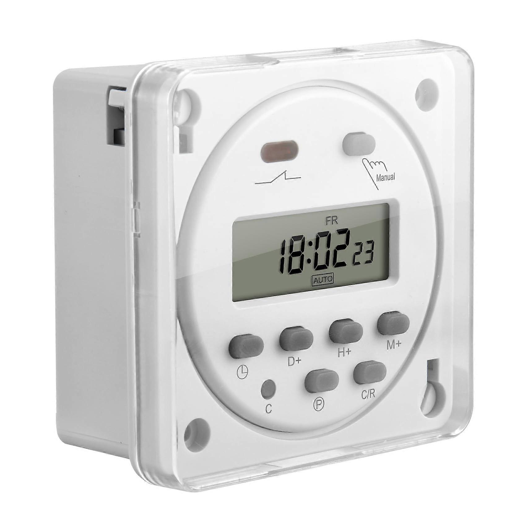 CN101A SPST Switch con timer programmabile e display digitale LCD 12V DC 16A bianco con copertura impermeabile