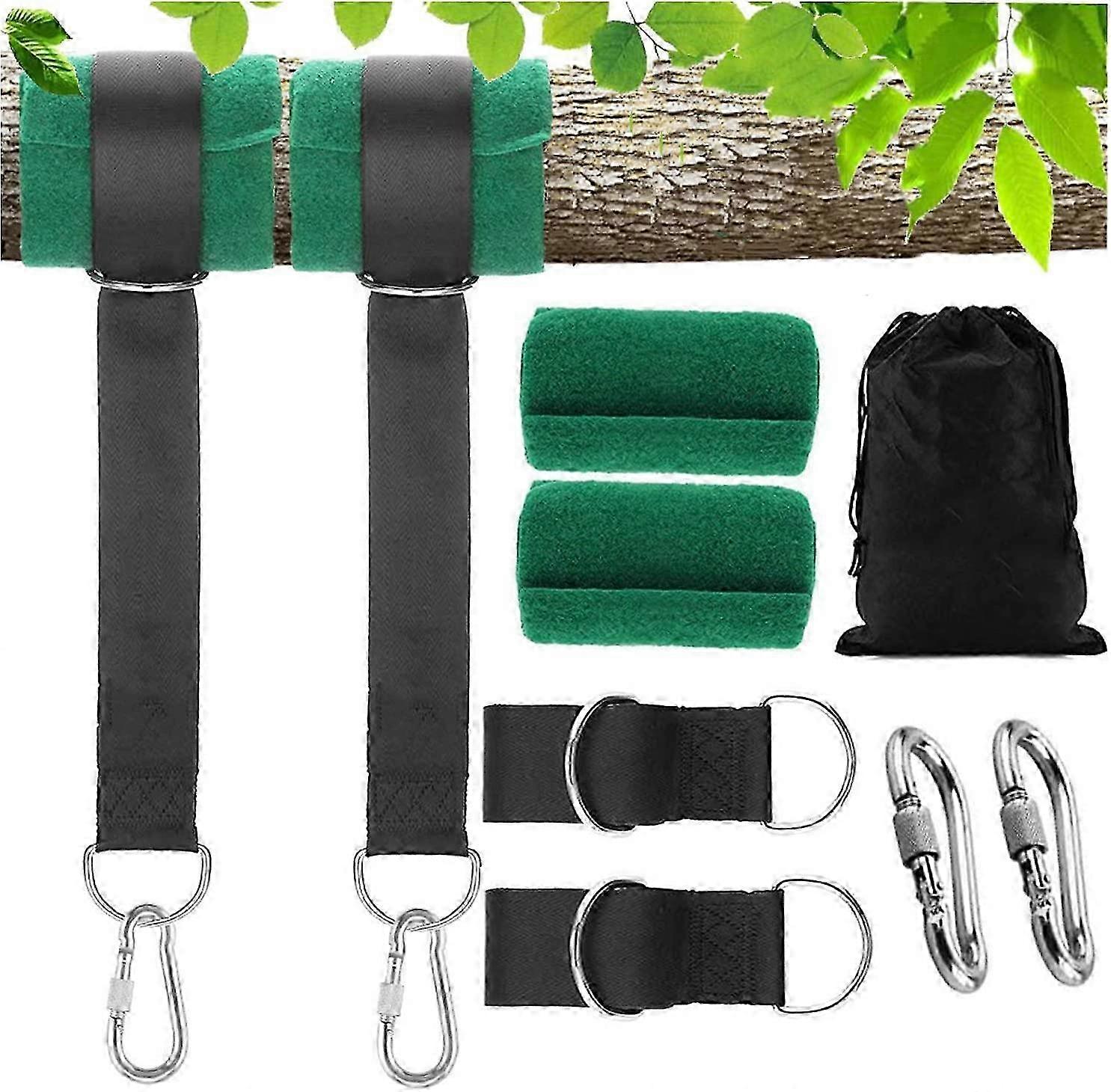 Adjustable Hammock Straps for Tree Use - Includes 2 Safety Locking Carabiner Hooks and D-Rings with Tree Guards for Garden Swing Chair Hammo