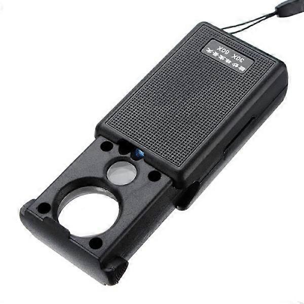 Portable 30X 60X LED Illuminated Pull-out Jewelry Magnifier Magnifying Glass Loupe Lens (Black)