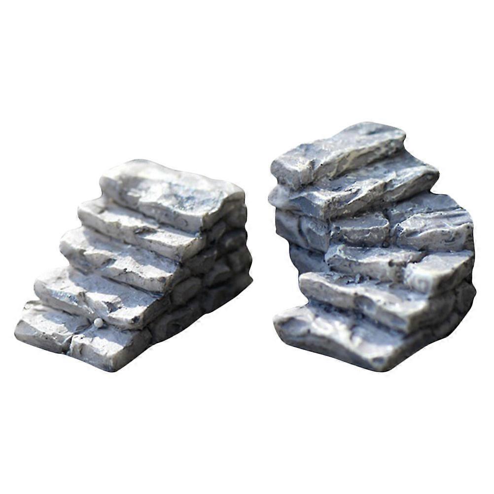 2pcs Micro Landscape Stone Steps Models Straight Curved Stair Ornaments for Fairy Garden DIY Miniature Garden Decorations Easy Assembly Micro Steps