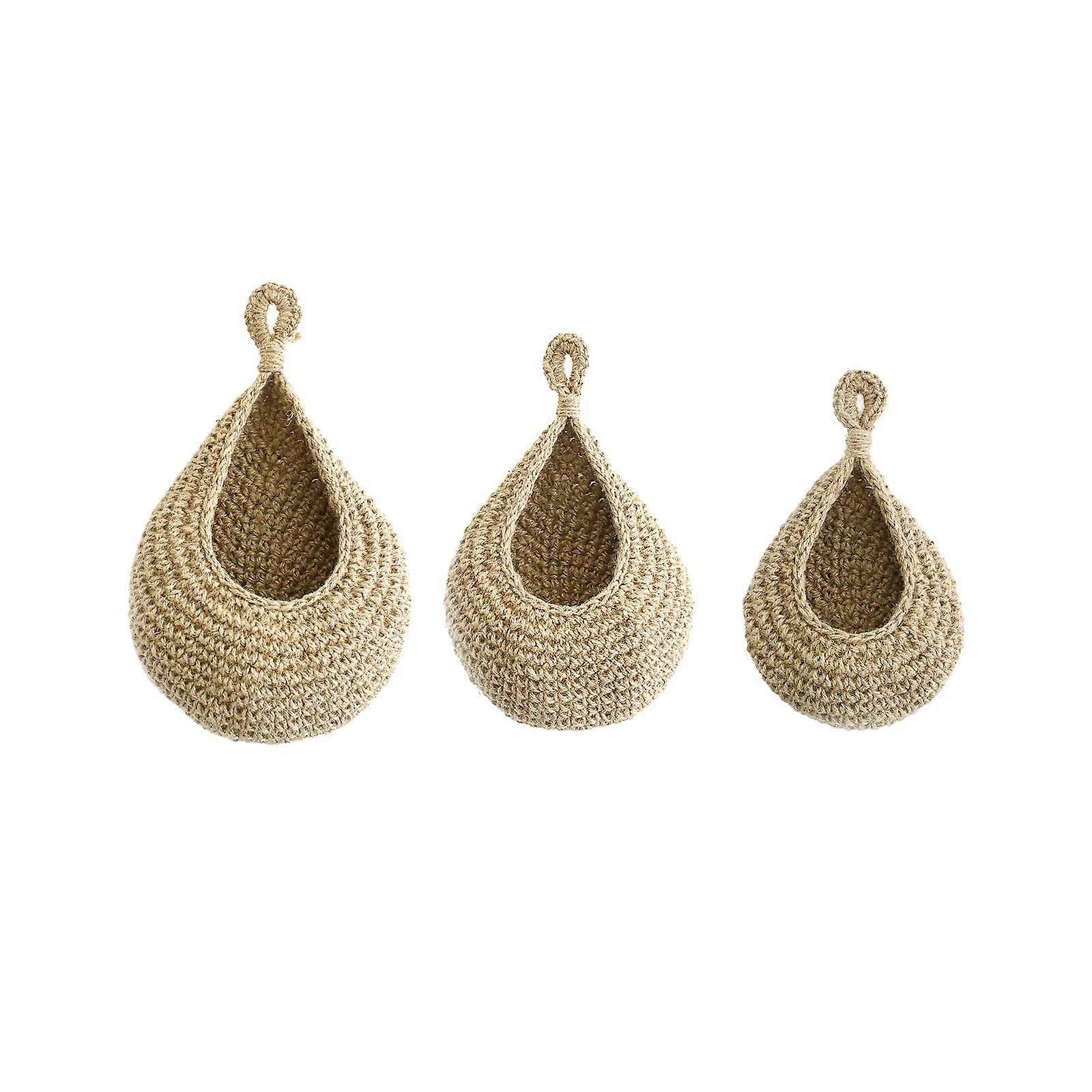 Handwoven Jute Onion Basket, Set of 3, Wall Planter Organizer for Garden, Brown Color, Eco-Friendly Storage Solution