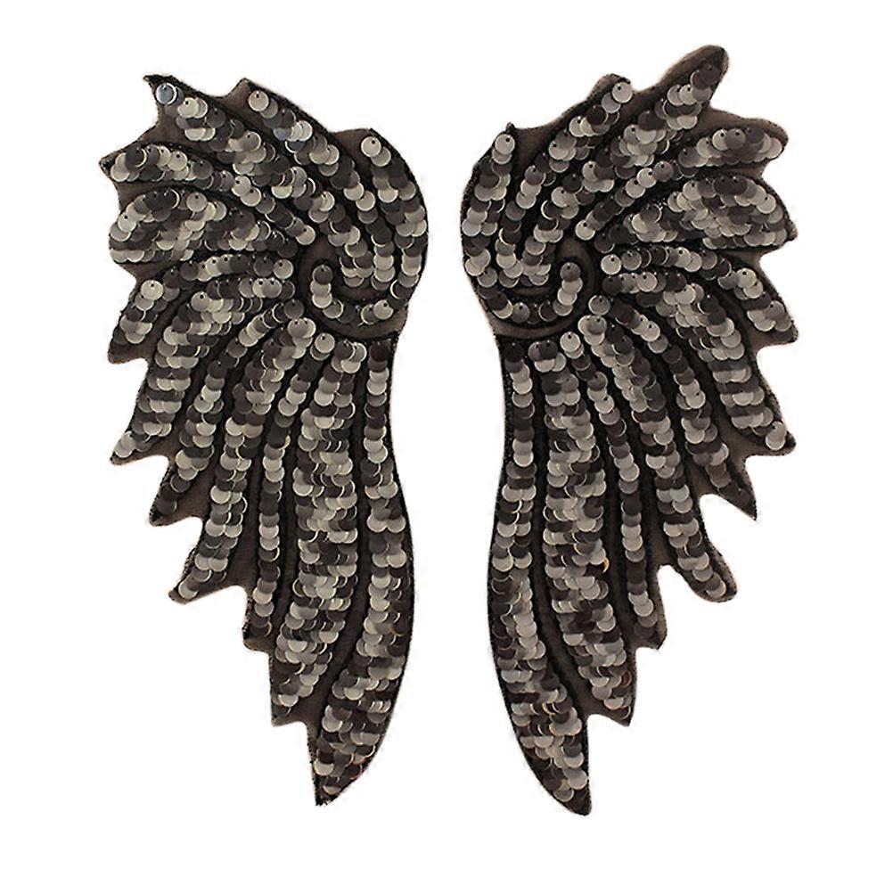 Sequin Applique Patch For Garment Wings Shaped Embroidered Applique Black 9 05 6 Inch 1Pcs