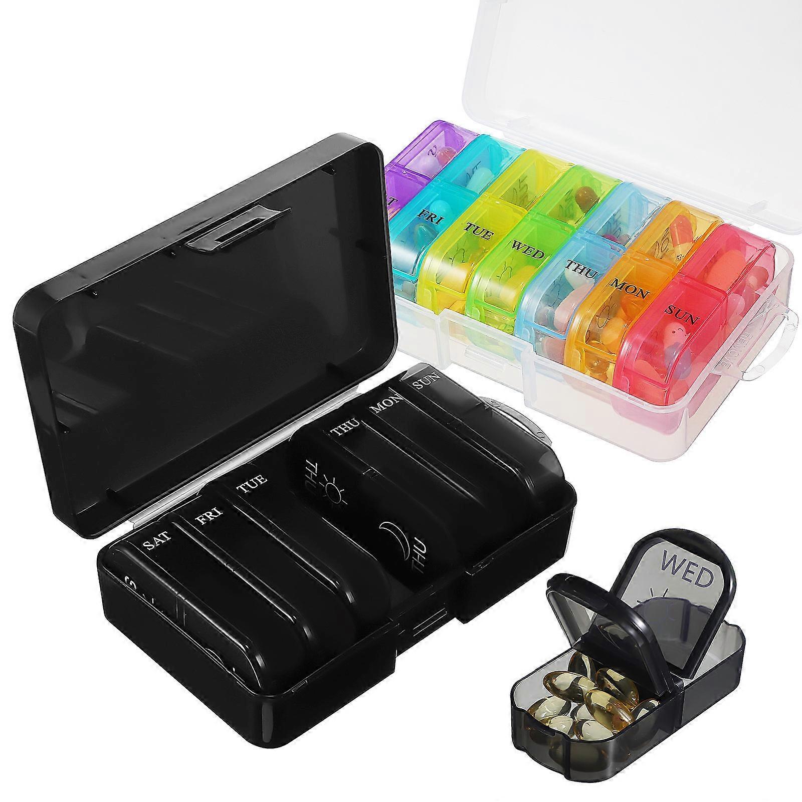 ארגונית גלולות ארגון תרופות נייד ידידותי לנסיעות 14.40X9.10X4.00 ס"מ שחור 2 יחידות