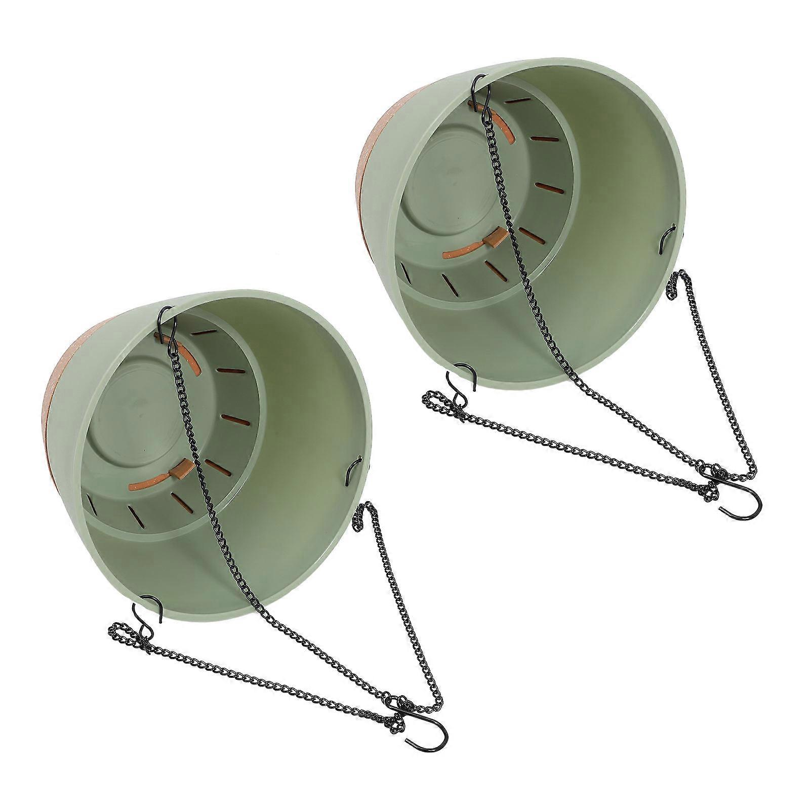 Indoor Hanging Plant Baskets 2pcs Plastic Planters with Hooks, Green PP & Iron Pots for Flowers, Garden or Balcony Decoration