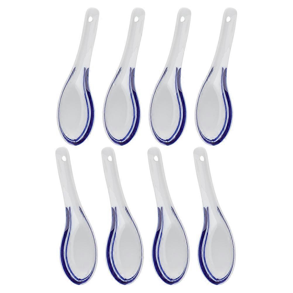 Simple Style Chinese Spoons For Friends And Family Suitable For Anniversaries 8Pcs Blue Ceramic