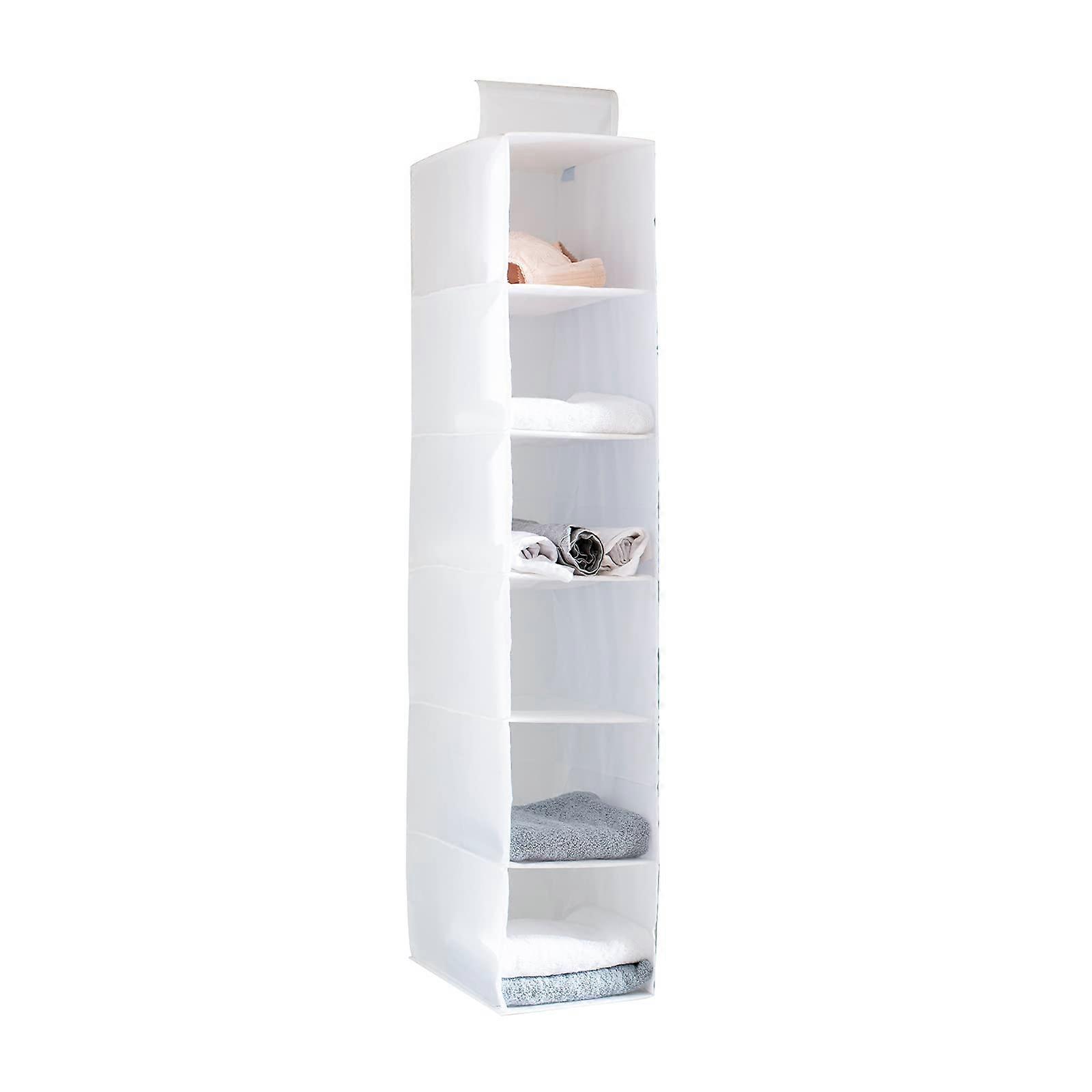 G 6 Shelves Hanging Wardrobe Organiser Storage Unit for Clothes and Sweaters, White Color, 20cm Size