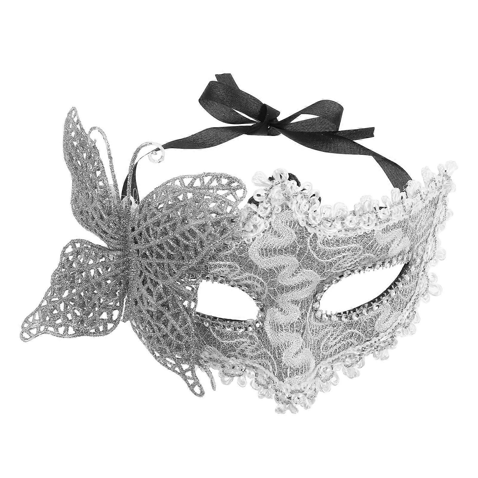 Mask Butterfly Half Face Mask Silver Gras Parties Costume Accessory 1Pack