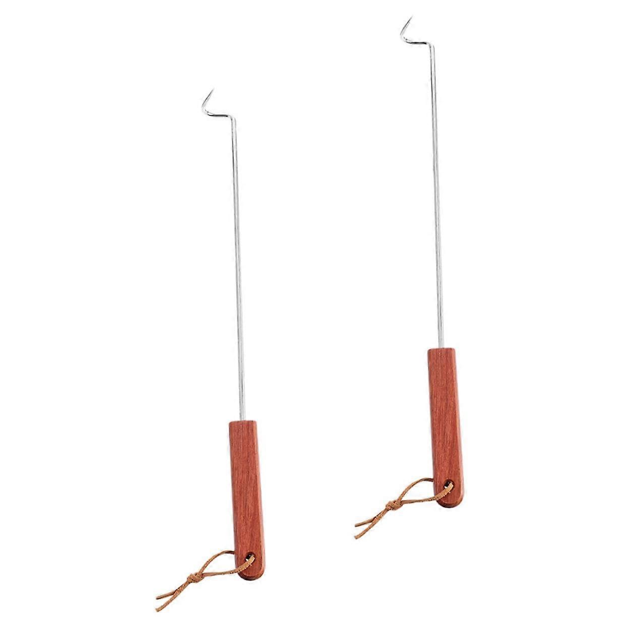 Lamb Chop Fork With Wooden Handle Stainless Steel Meat Hook Pack Of 2 Reversible Flipper Hook