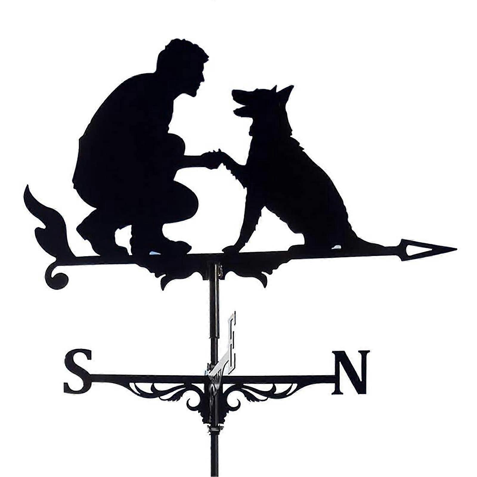 Stainless Steel Weather Vane Metal Holder with Man and Dog Design, Durable Retro Farm Scene, Wind Direction Indicator for Garden Use
