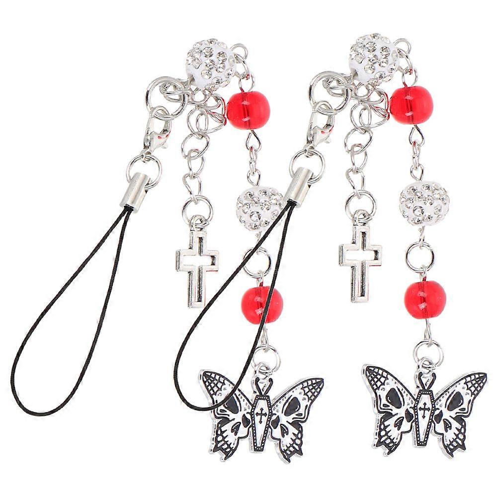 Butterfly Beaded Phone Lanyard Secure Phone Dark Style 2Pcs
