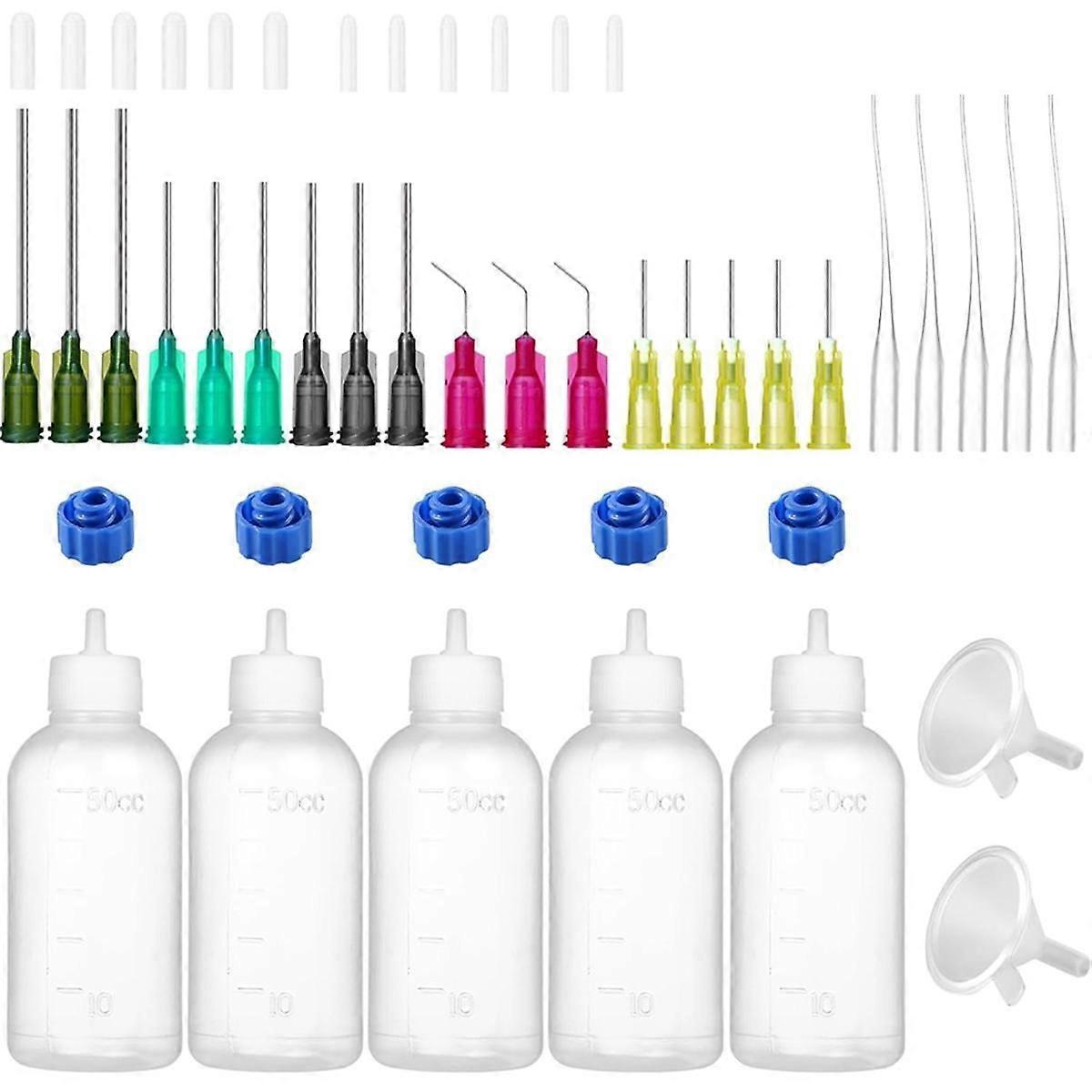 50ml Glue Precision Tip Applicator Bottle, Needle Tip Squeeze Bottle, 14ga 16ga 18ga 20ga 25ga Storage Cap Set 2