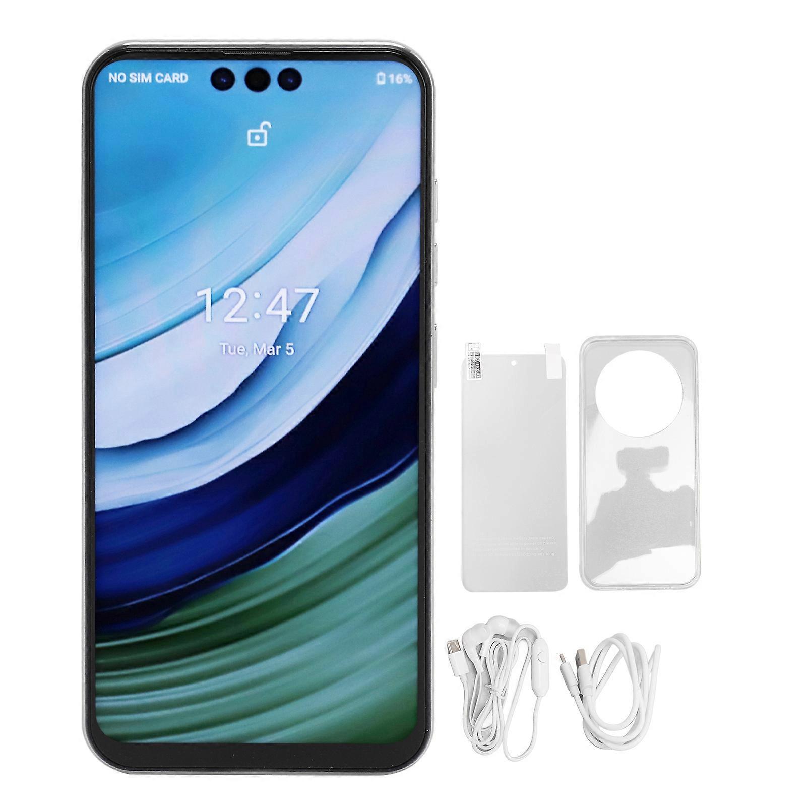 6.7" HD Android 10 Smartphone, 12GB+256GB, 32MP AI Camera, Face Unlock, Dual SIM, White