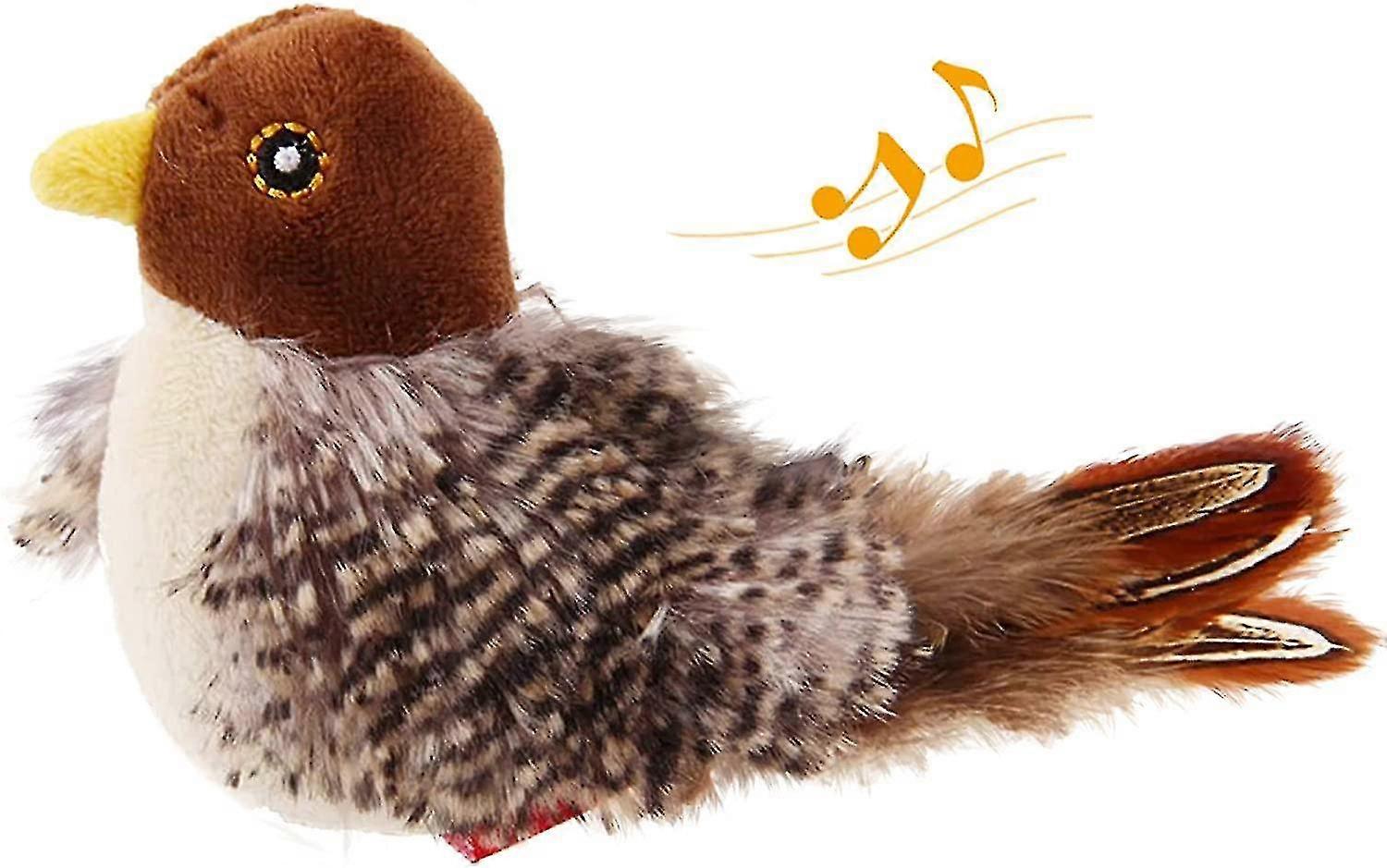 Interactive Cat Feather Toy with Melody and Chirping Sounds, Plush Bird Toy Suitable for Cats