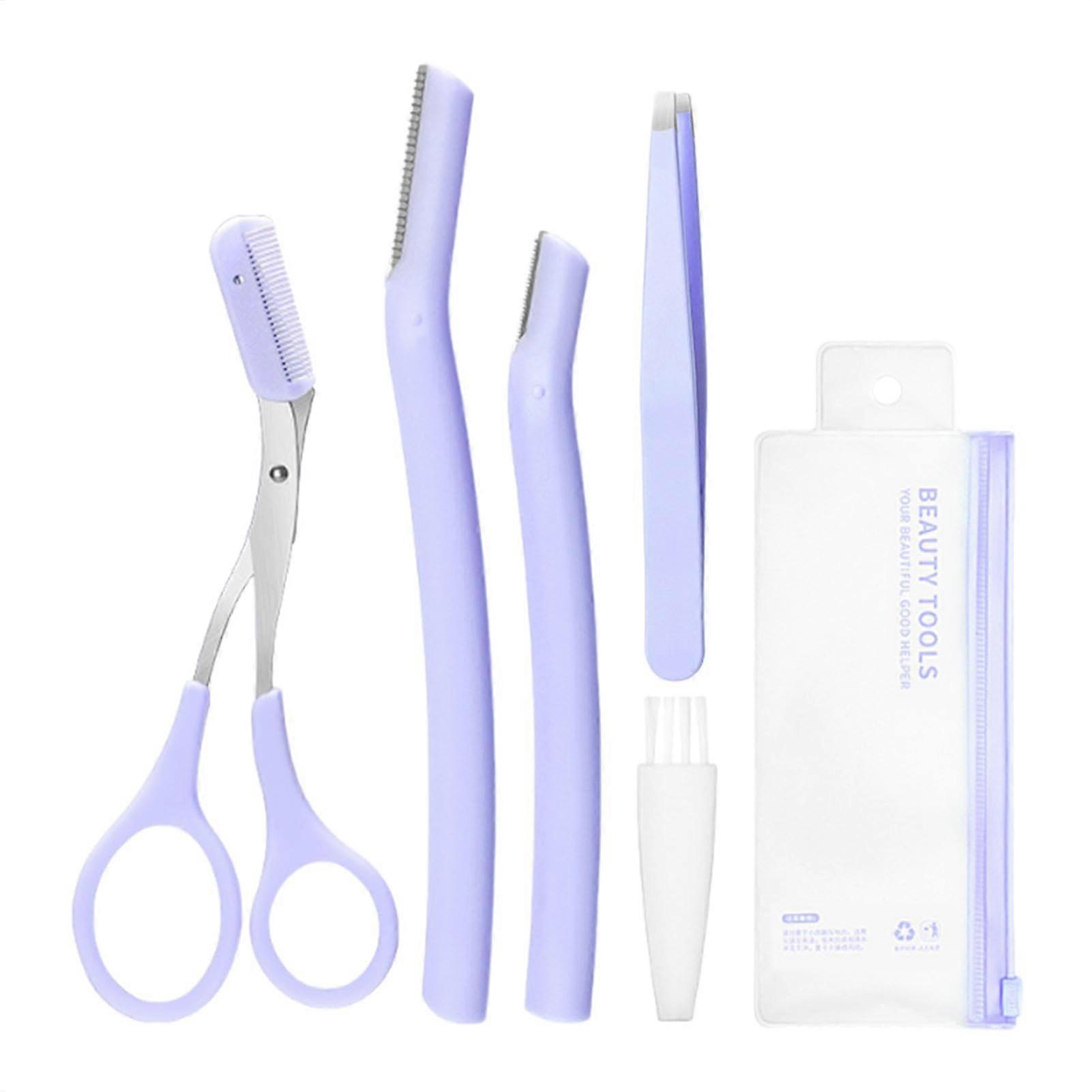 Eyebrow Trim Kit for Women and Men, Portable Eyebrow Cutter with Protective Covers, Precision Eyebrow Scissors in Purple
