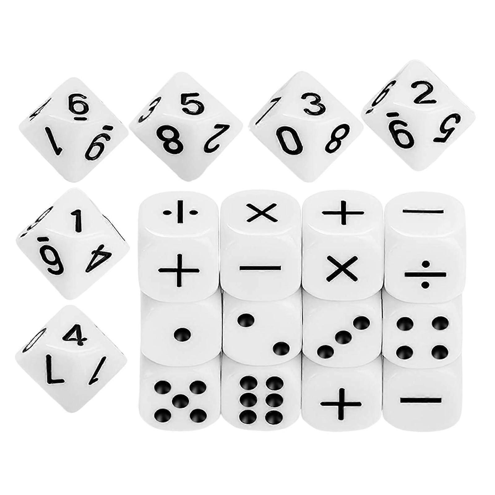 18pcs Teaching Dice Engraved Children's Educational Toy Digital Number Acrylic Math Dice for Party Family Game