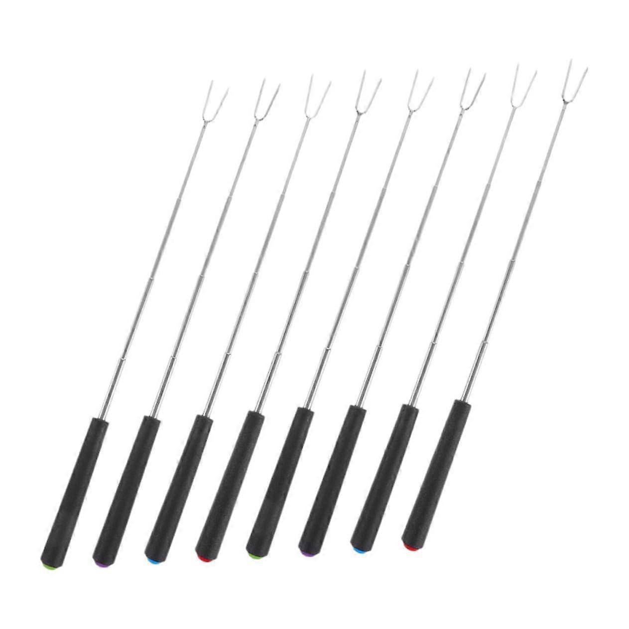 8-Piece Stainless Steel Barbecue Fork Set for Fire Pit Accessories, Expandable Marshmallow Roasting Sticks and Fondue Forks
