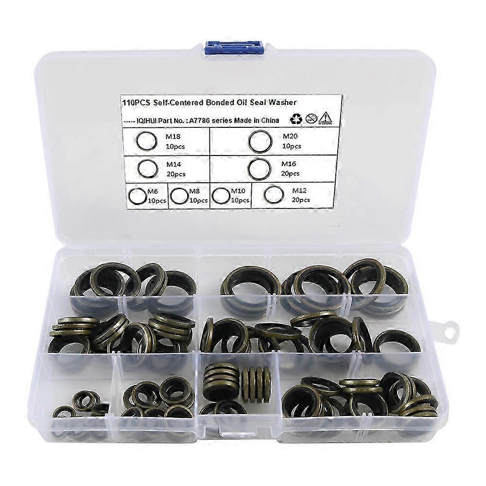 Type A A7786 110Pcs M6 to M20 Self-Centered Bonded Oil Seal Washer Set