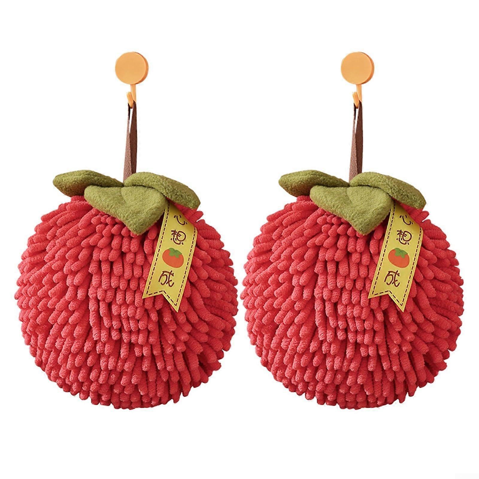 Chenille Towels Soft Chenille Material Fluffy Ball Design Red Persimmon Color Easy Installation