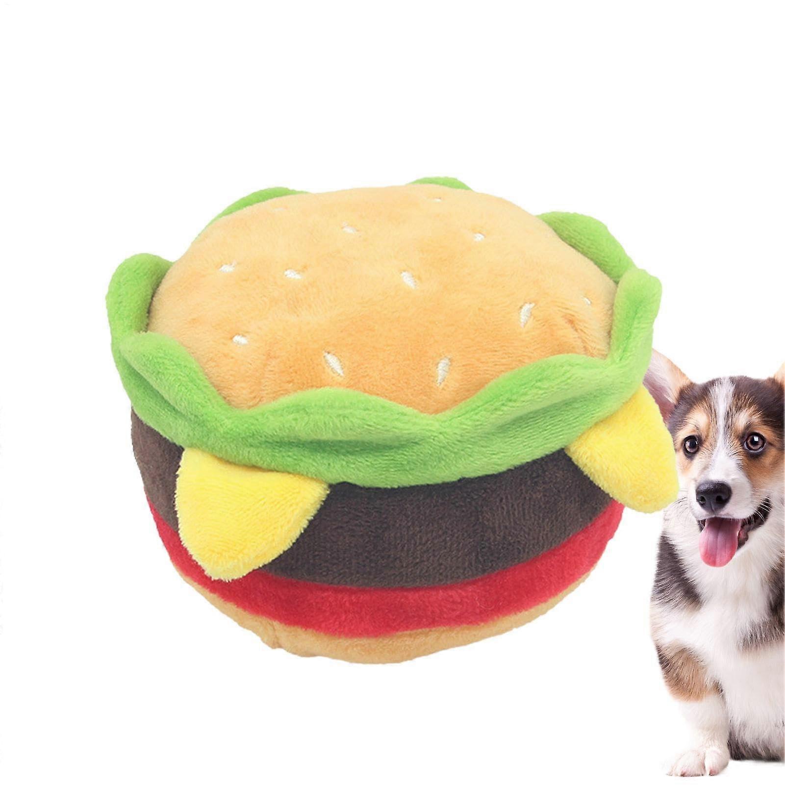 Pet Squeaky Hamburger Toy for Dogs and Rabbits - Soft Plush Chew Toy, Interactive Food-Theme Pet Plaything, Indoor Use