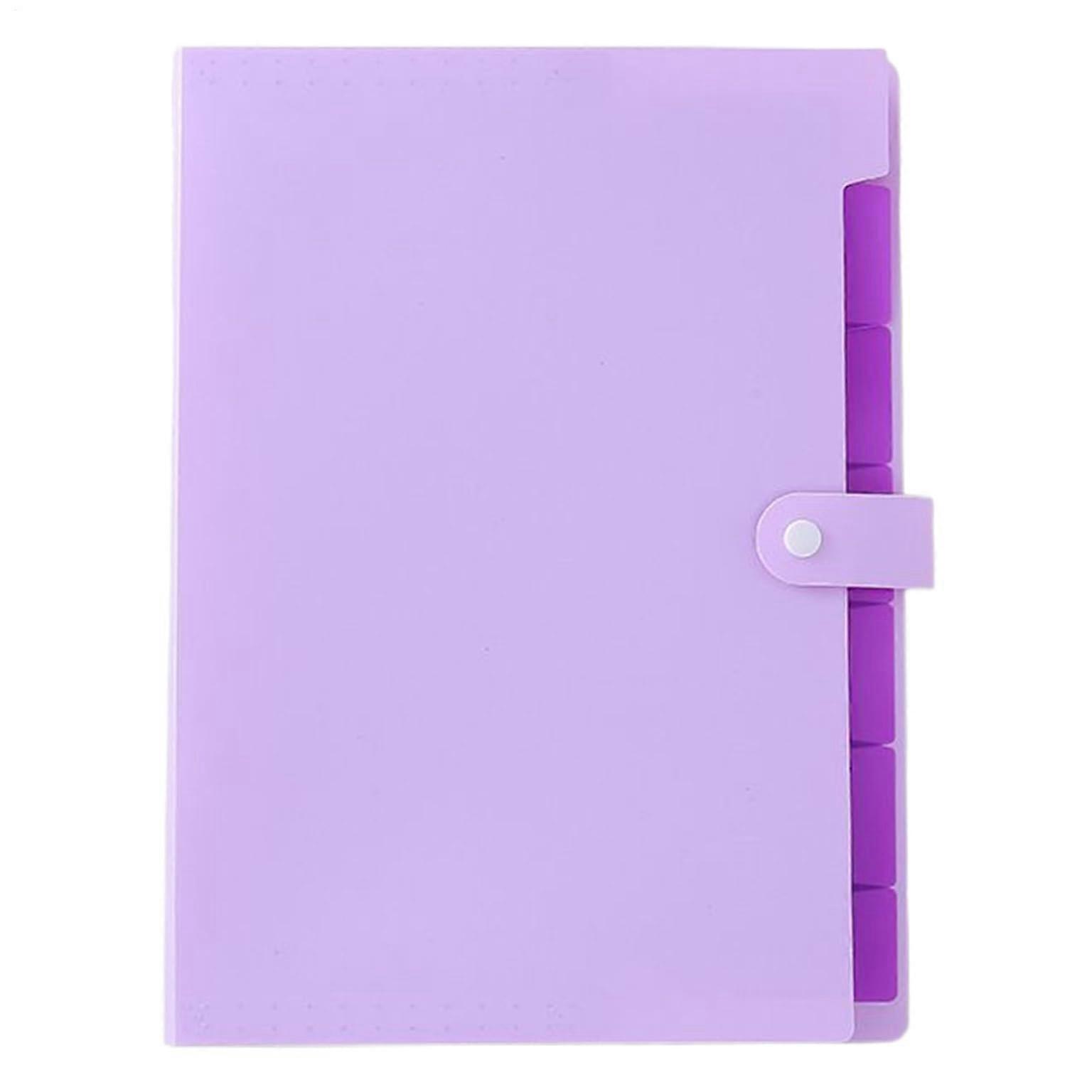A4 Size Document Organizer Folder - Multifunctional Storage Solution with Colored Labels and Seven Compartments for Bills, Purple