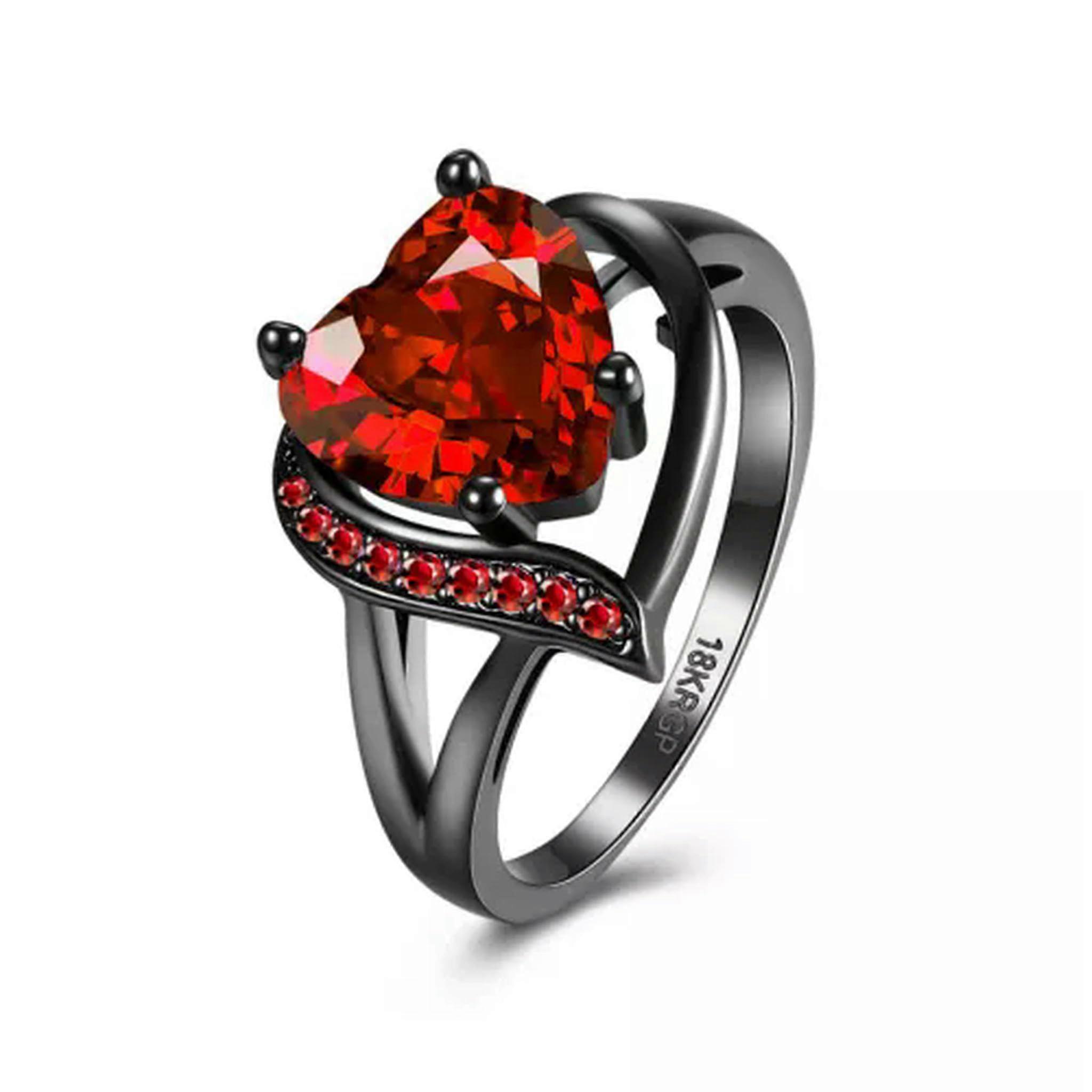 18 Karat Gold Plated Black Gun P-Modering with Red AAA Zirconia for Women, Heart Design, Model B314-7-Red
