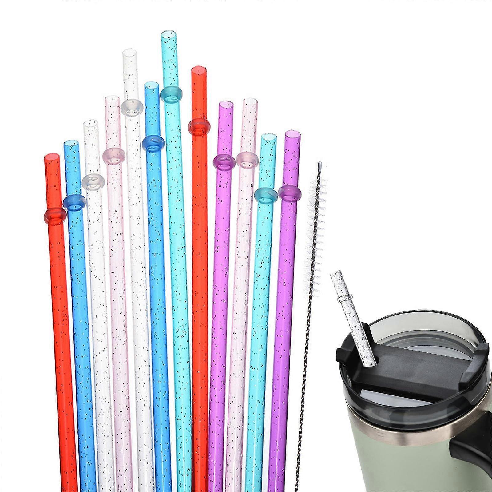 Plastic Straws, 12 Pack Reusable Drinking Straws for Stanley Cup, Coloured with Cleaning Brushes, Ideal for Bubble Tea, Juice, Coffee